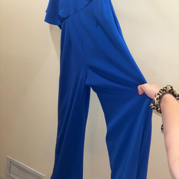 Adrianna Papell Jumpsuit- Royal Blue One-Shoulder Wide-Leg Jumpsuit- Size 8 - Picture 9 of 15